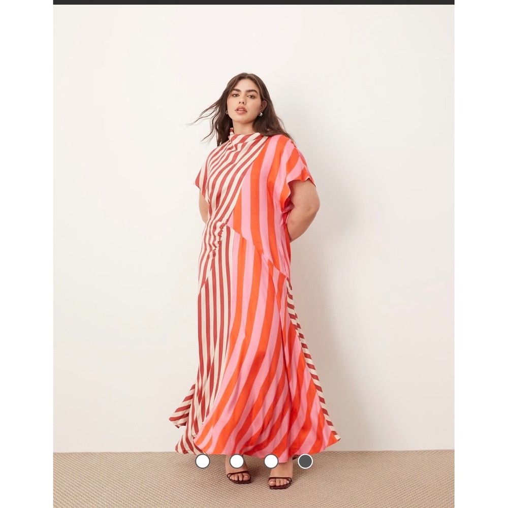 Arrange Mixed Stripe Cowl Neck Maxi Dress Red Pink Cream US 22 Plus Size